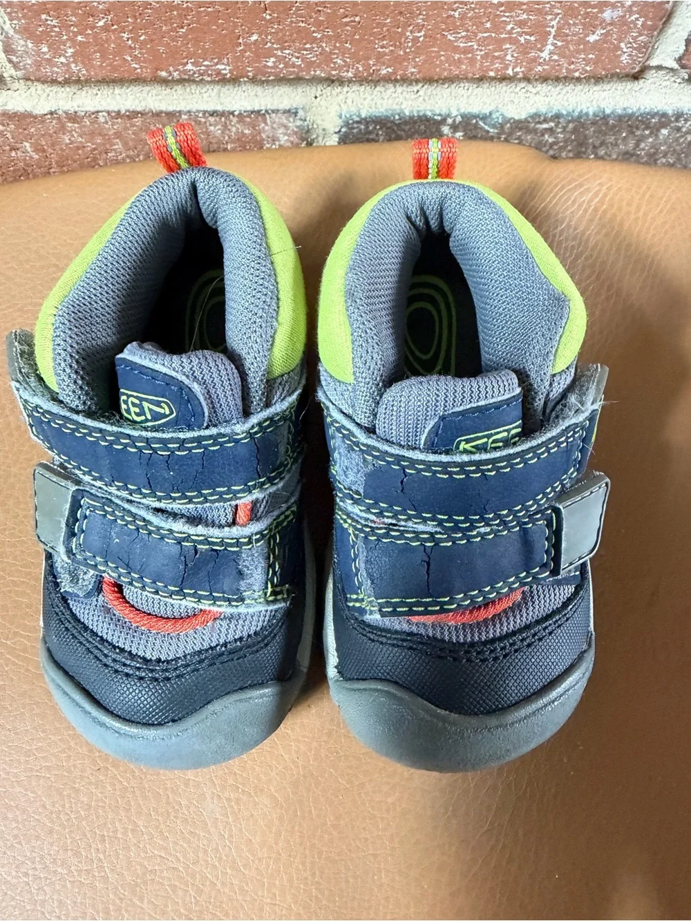 Keen Toddler Navy and Gray Velcro Sneakers with Lime Accents